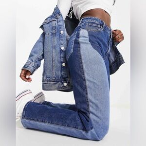 Hollister Ultra High Rise Dad Jeans 15R 32x31, 2 Tone Wavy Patchwork Y2K Slouchy